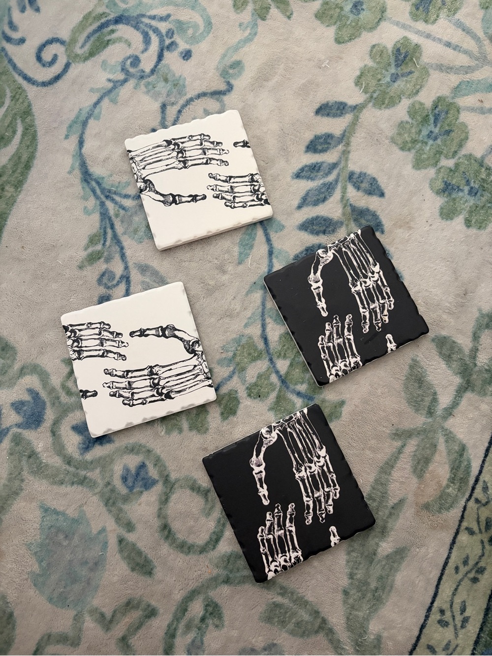 Skeleton Hand Ceramic Coaster Set - Black and White